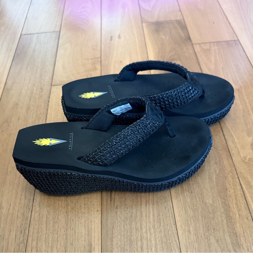 Volatile Black Wedge Snadal Flip Flops